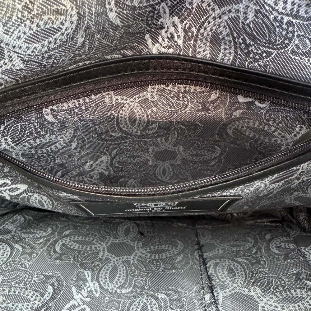 Sharif Leather Tote Bag Womens Medium Black Excellent Woven Croc Embossed Trim - Picture 12 of 13